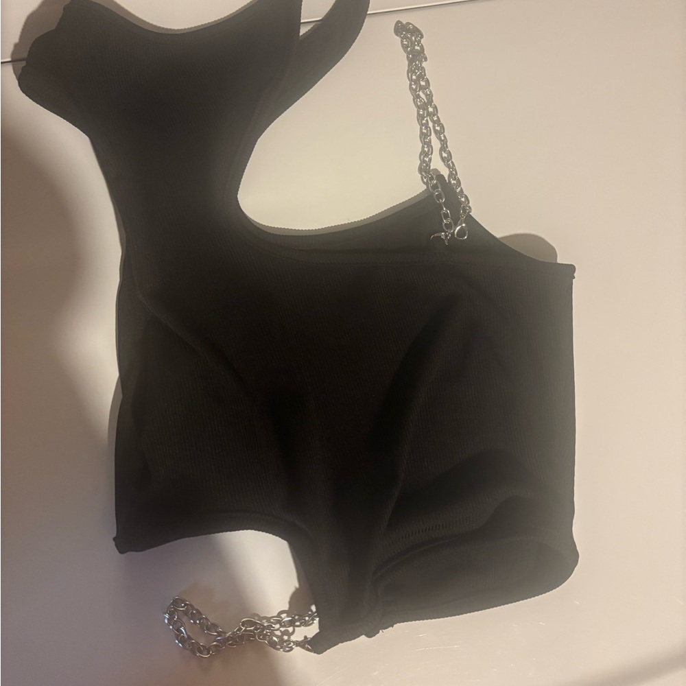 SHEIN Black Bodysuit with Silver Chain Straps